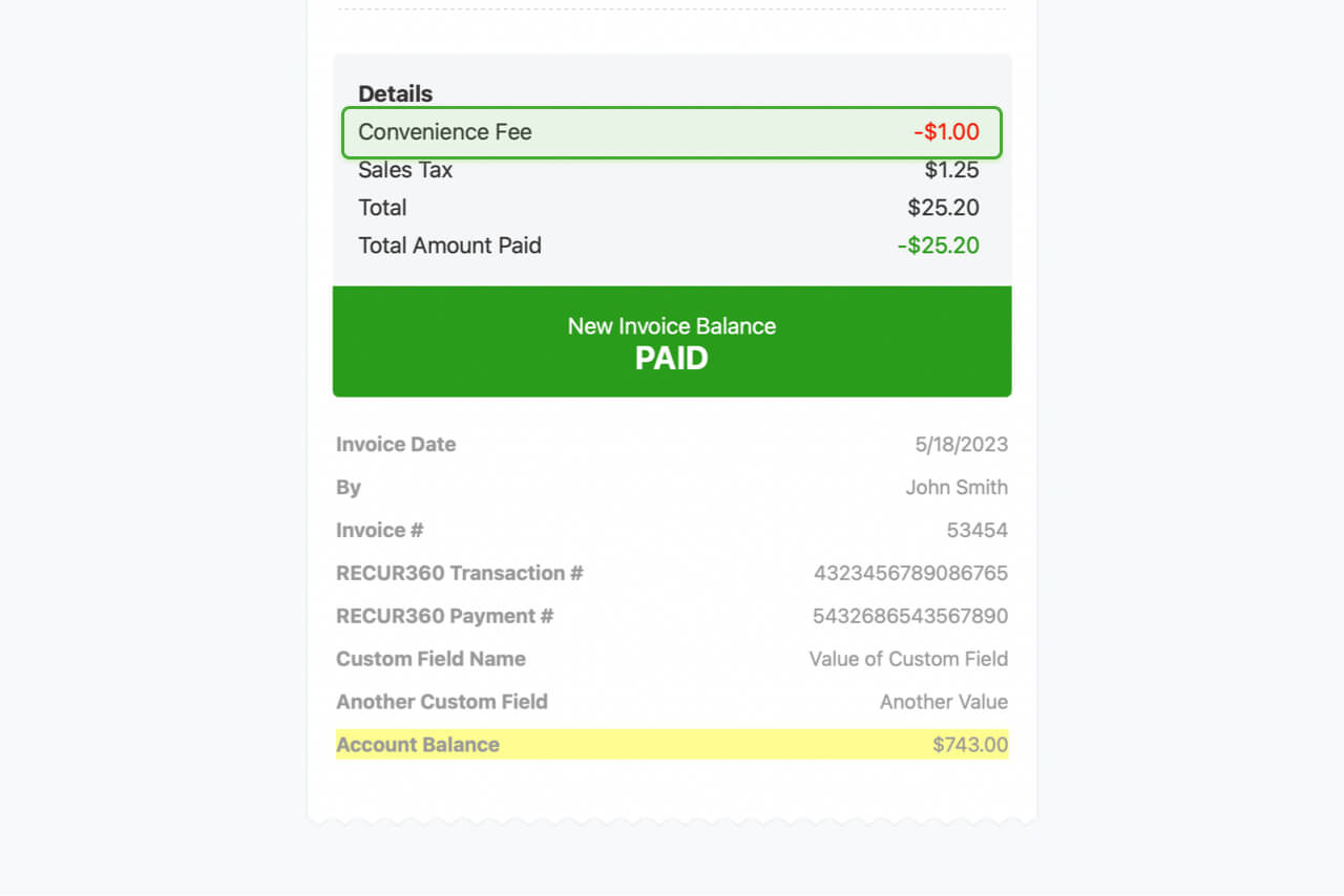 Screenshot of Add Convenience Fees for Any Payment Automatically in RECUR360