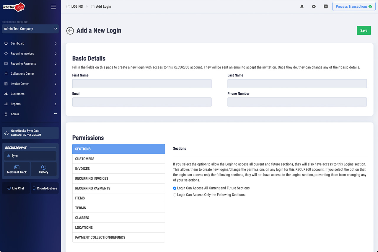 Screenshot of Add Multiple Logins to Your Account in RECUR360