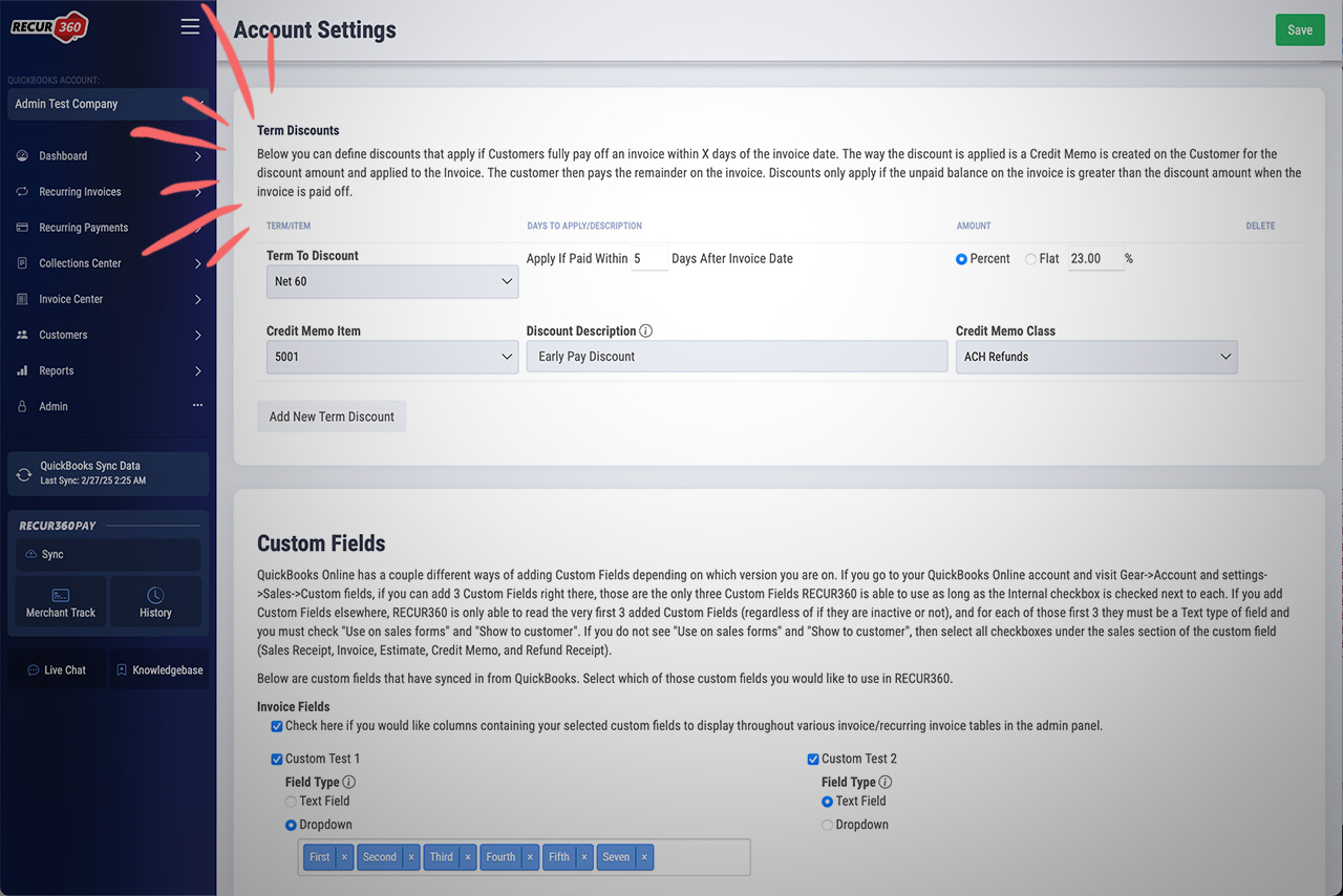 Screenshot of Apply Discount to Multiple Invoices with One Payment in RECUR360