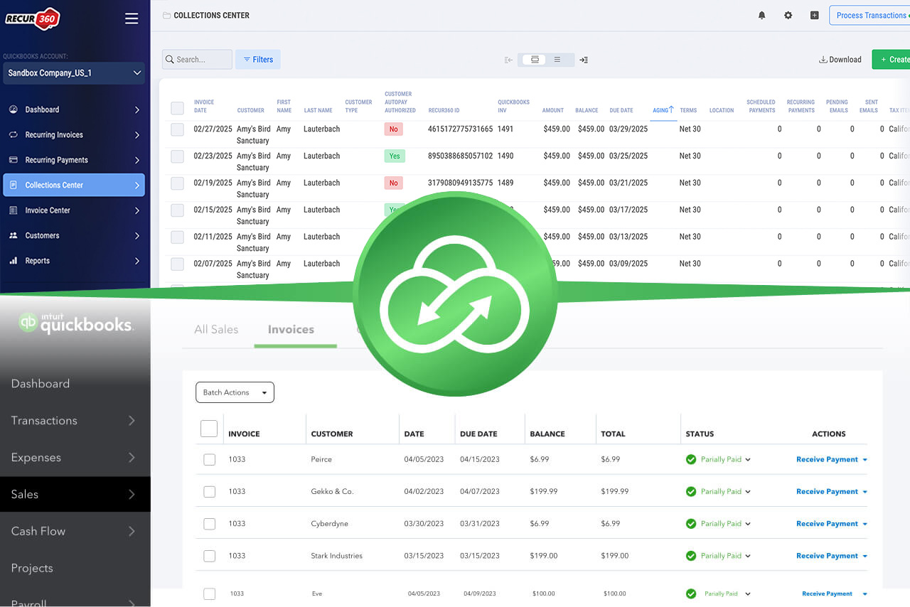 Image of Auto Import Invoices from QuickBooks in RECUR360