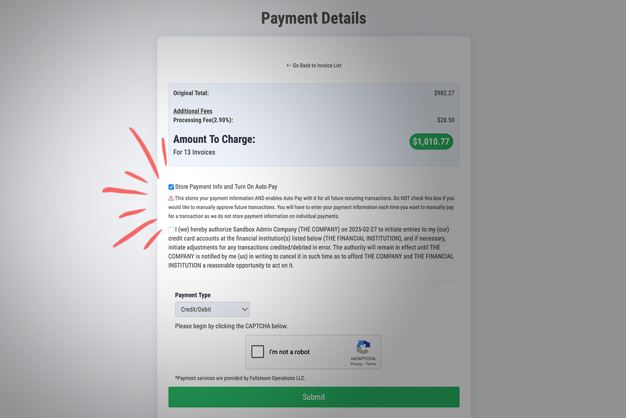 Screenshot of Choose if Customers Can Auto Store Their Payment Method in RECUR360