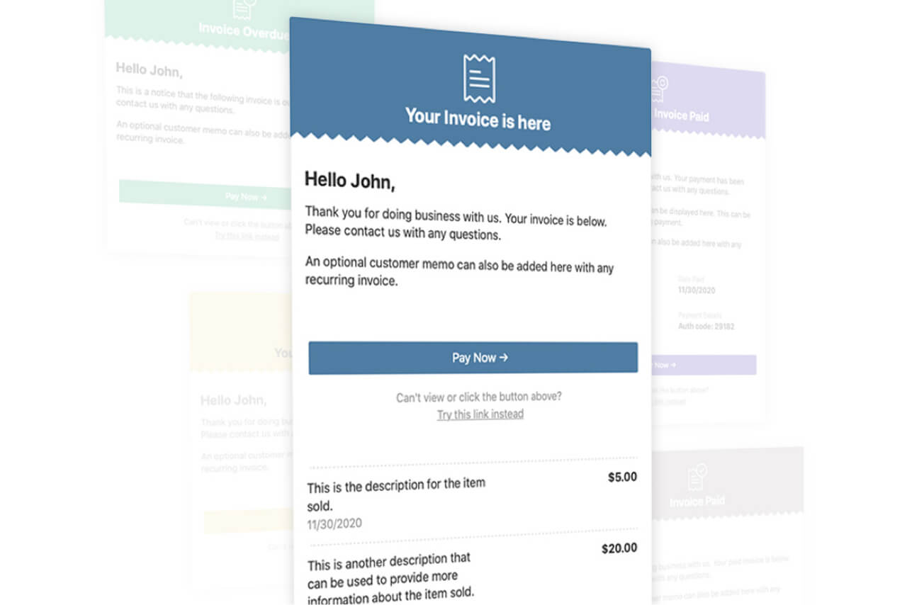 Image of Email Customer When Their Invoice is Due, Overdue, and Paid in RECUR360