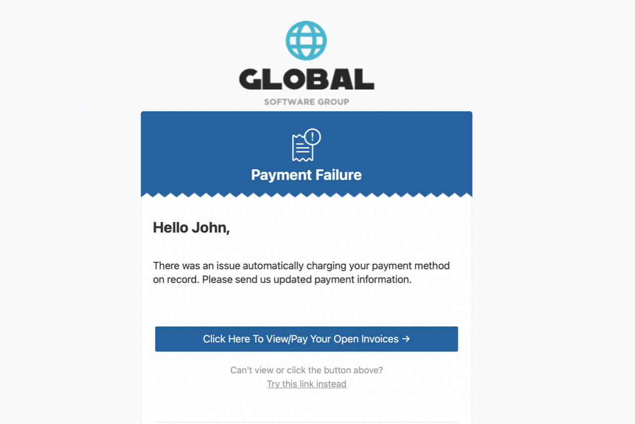 Image of Email Customer When Payment Fails in RECUR360