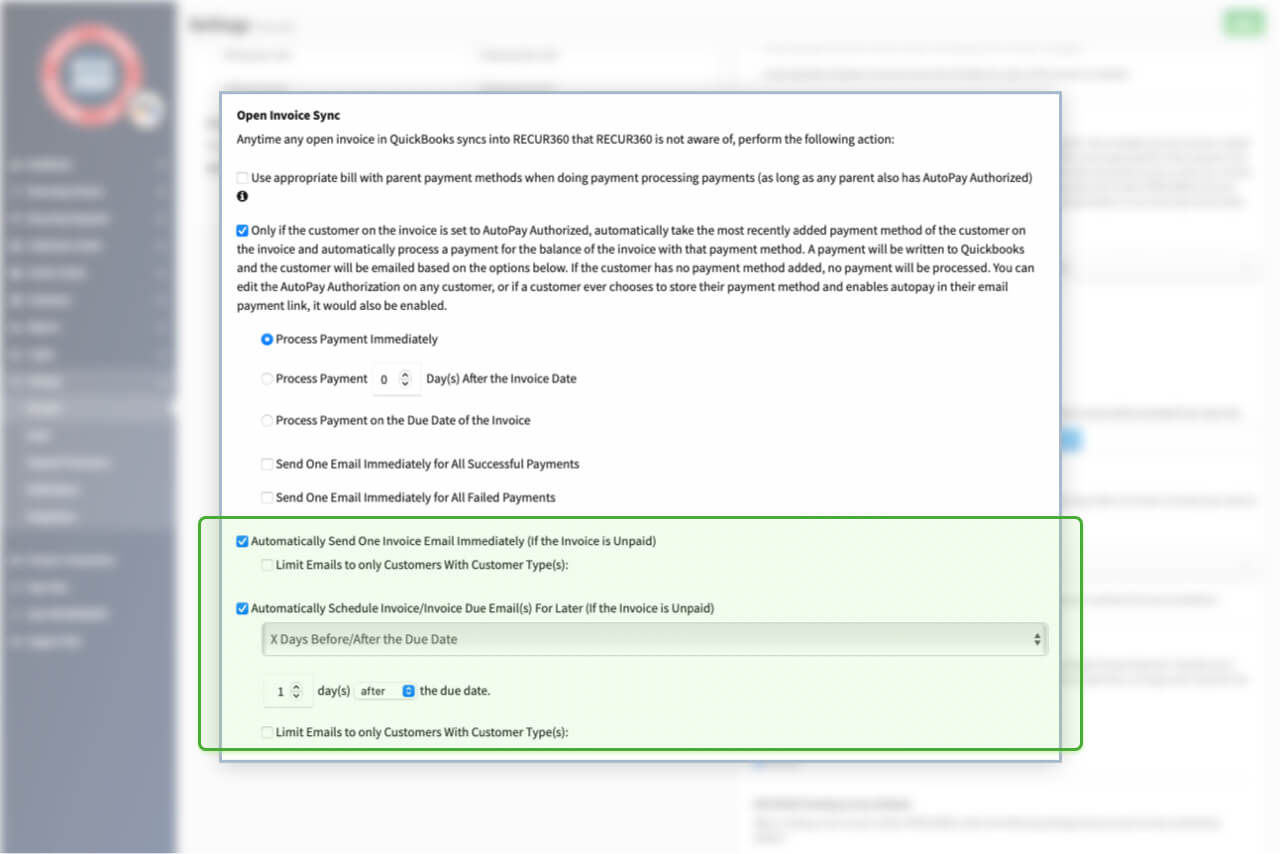 Screenshot of Auto Email Invoices upon Import in RECUR360