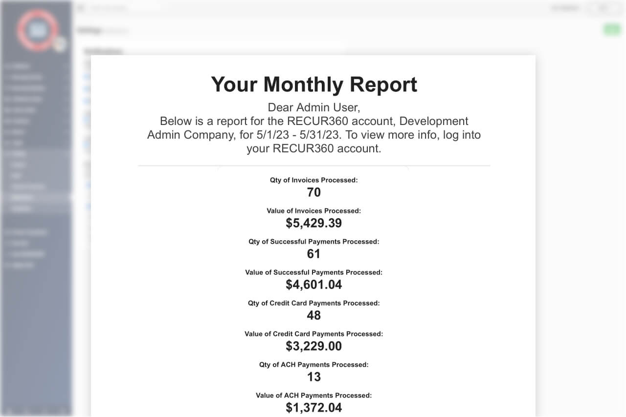 Screenshot of Get account summary email