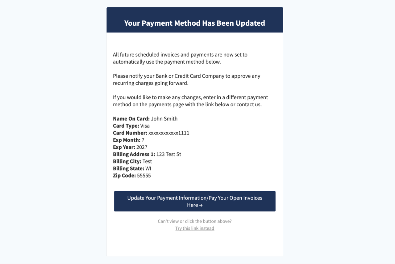 Screenshot of Get Customer Payment Method Updated Email