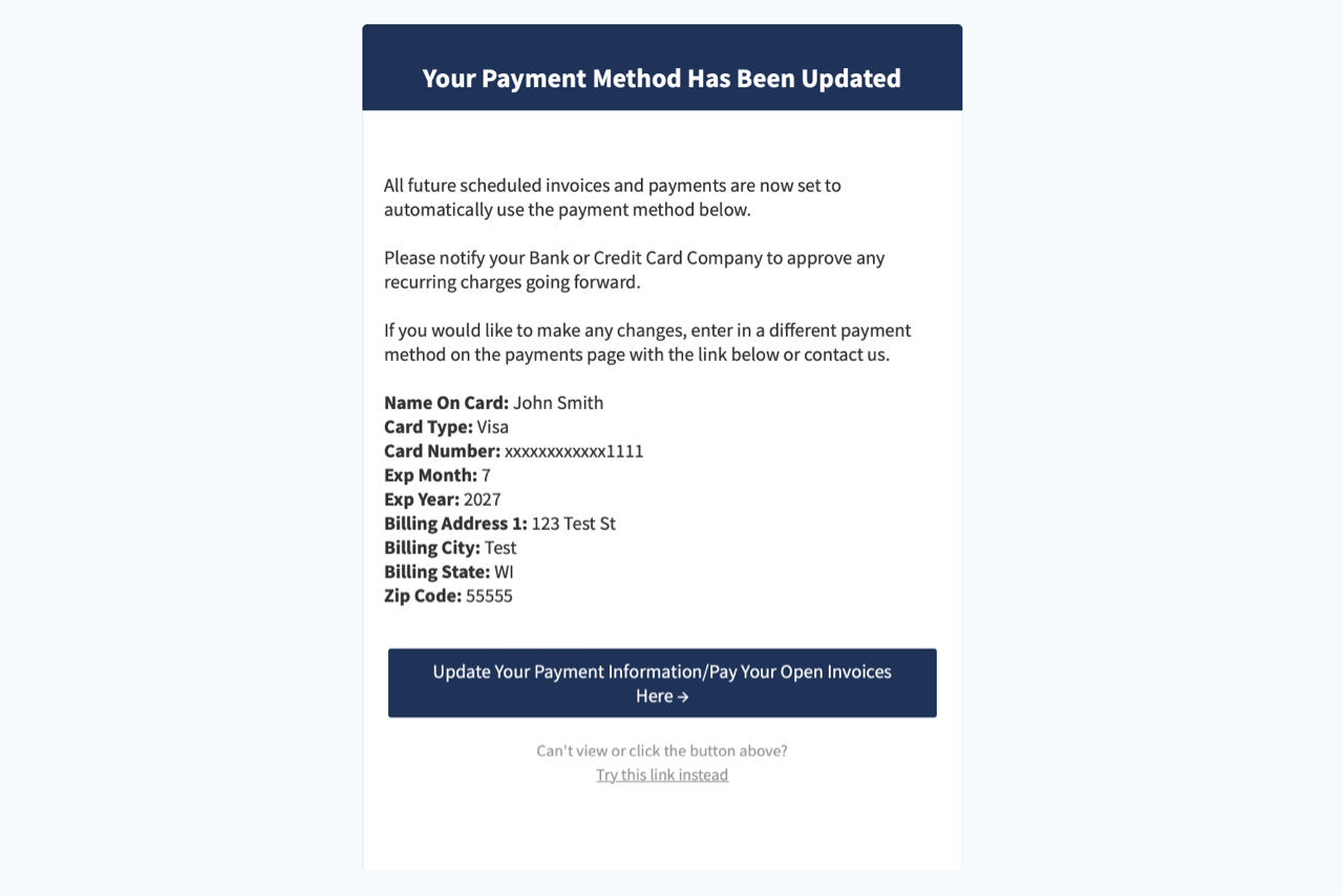 Image of Get Customer Payment Method Updated Email in RECUR360