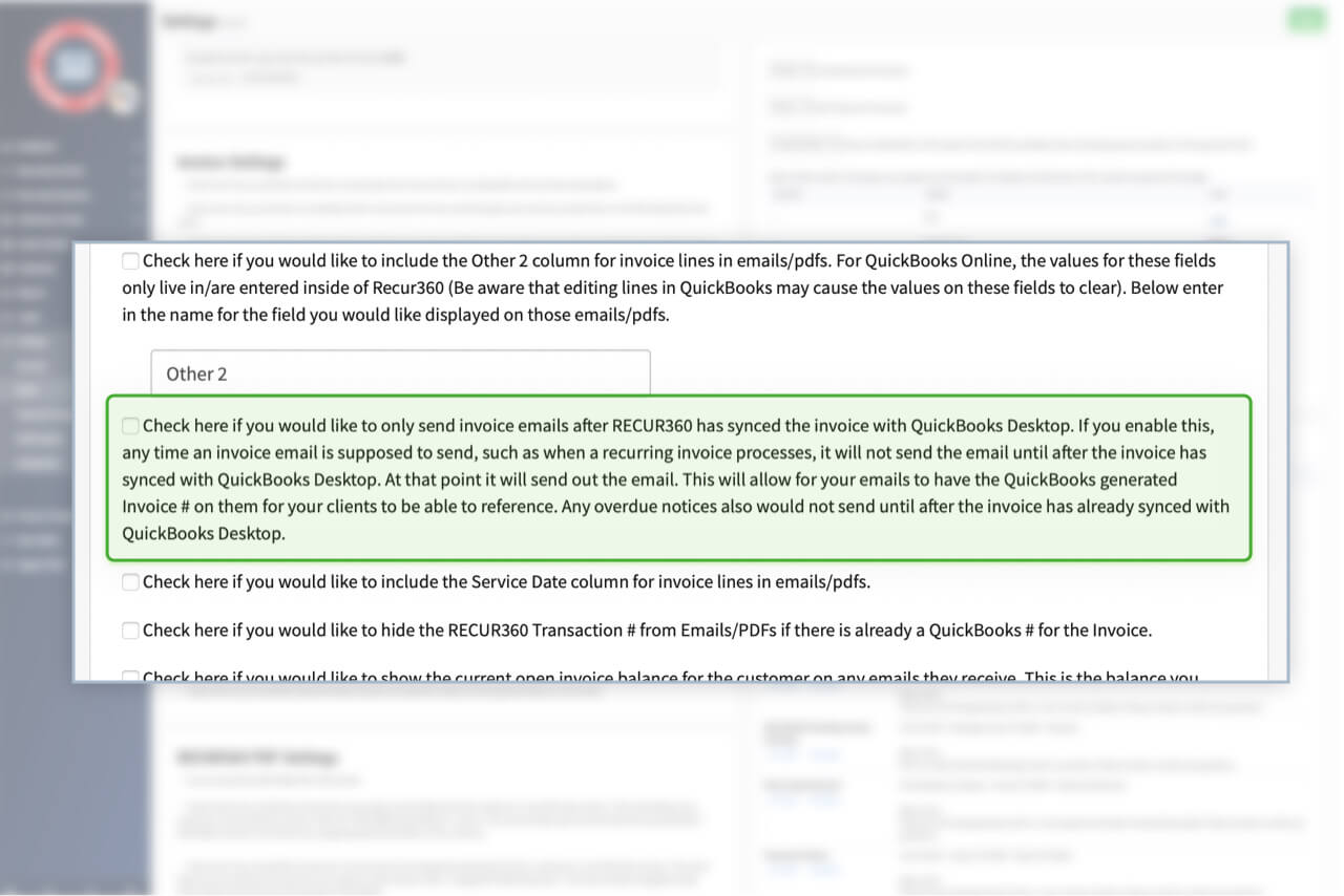 Image of Hold Emails Until RECUR360 is Synced with QuickBooks in RECUR360