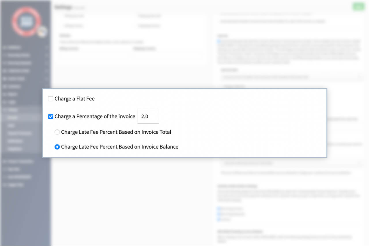 Image of Make Late Fee Based on Invoice Total or Invoice Balance in RECUR360