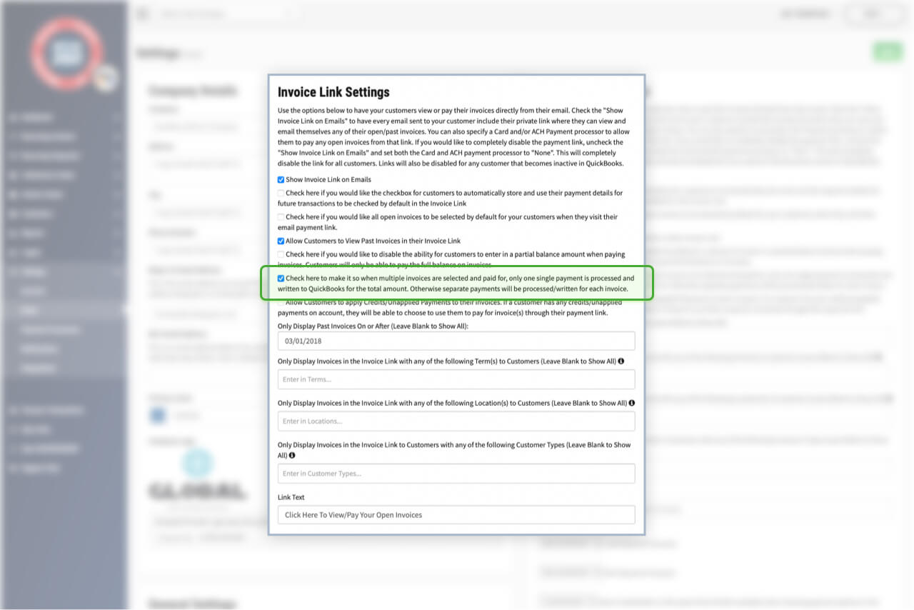 Screenshot of Process as a Single Payment if Multiple Invoices are Selected in RECUR360