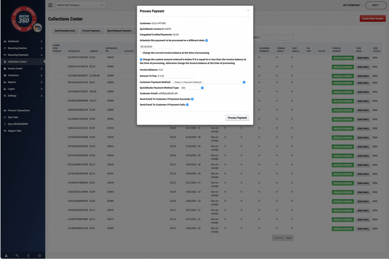 Screenshot of Schedule a Payment to be Processed in the future in RECUR360