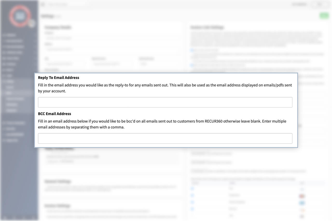 Image of Set a Reply-to Email Address and BCC on Customer Emails in RECUR360