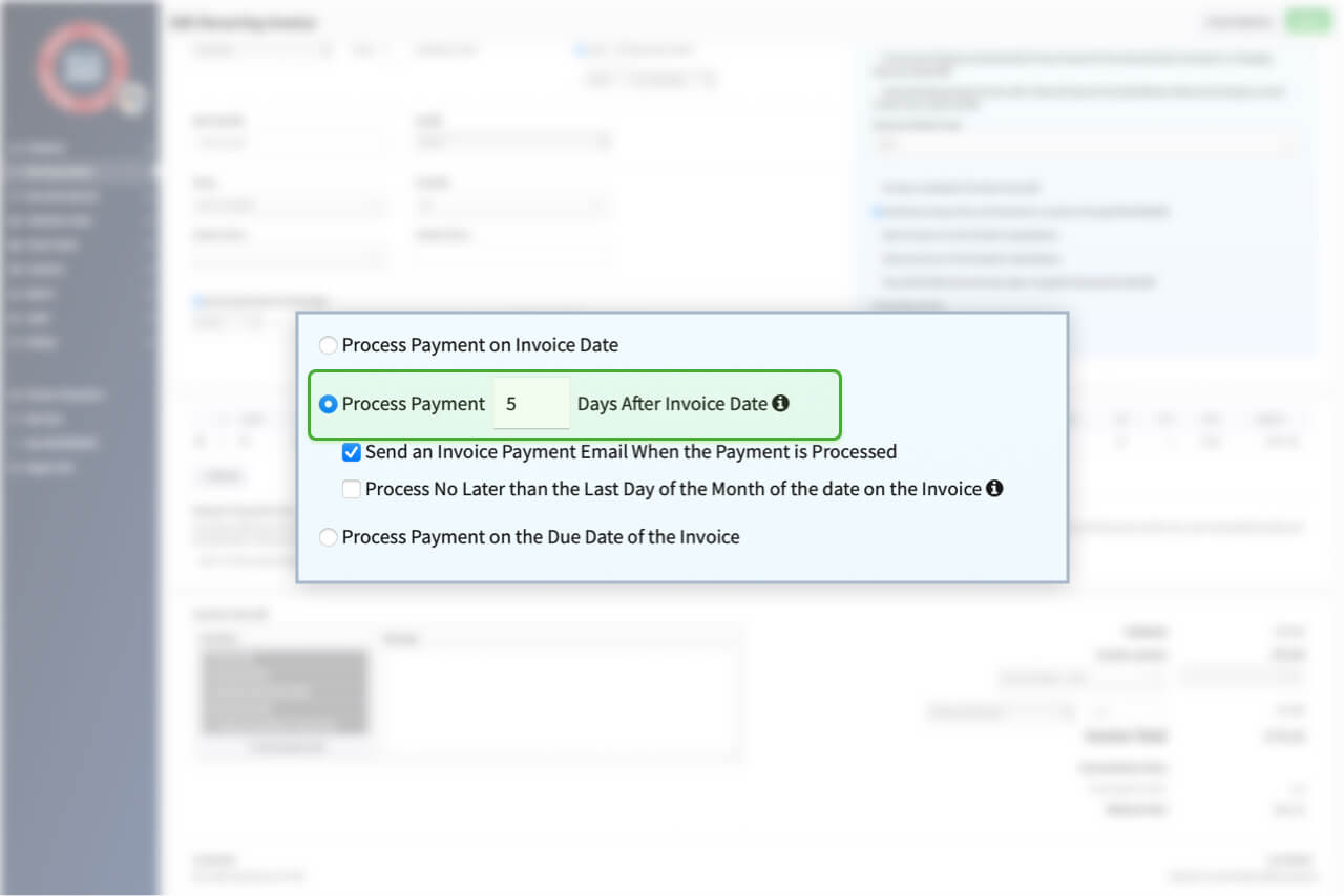 Screenshot of Split Invoice and Payment Date in RECUR360