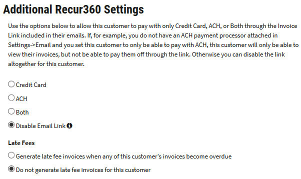 Choose your additional settings for a late fee on your invoice