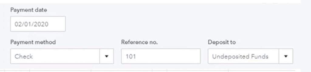 Screenshot of payment details in quickbooks