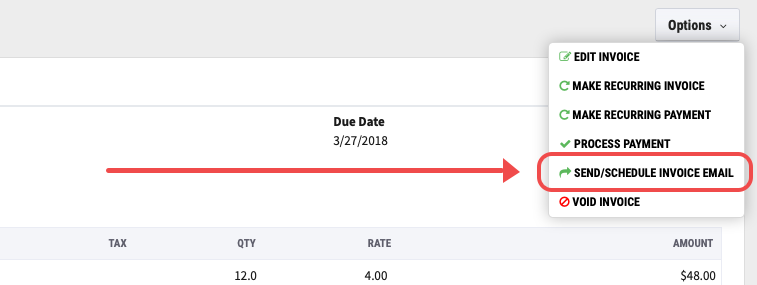 Click Send/Schedule Invoice Email in the dropdown