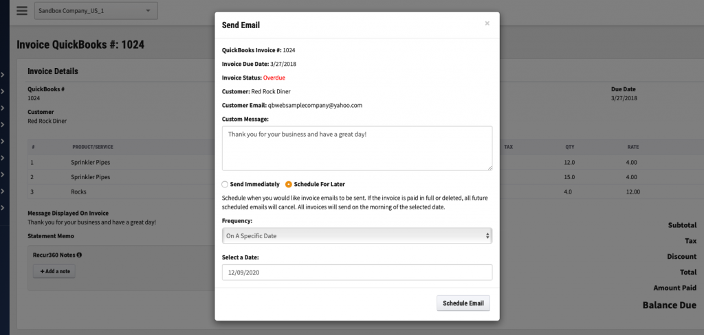 Create your email that will send your invoice