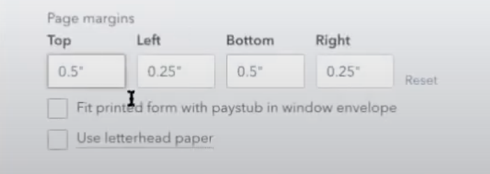 Change the margin measurements for the invoice